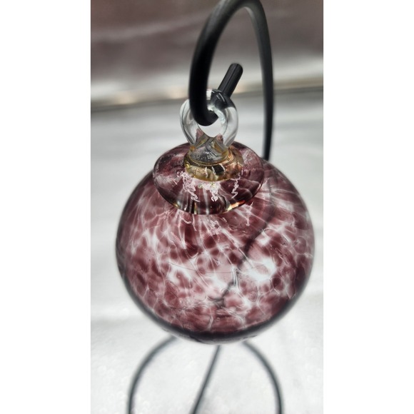 Mauve Spotted Hand Blown Art Glass Orb Christmas Ornament Gazing Ball vtg PBarn? - Picture 4 of 13